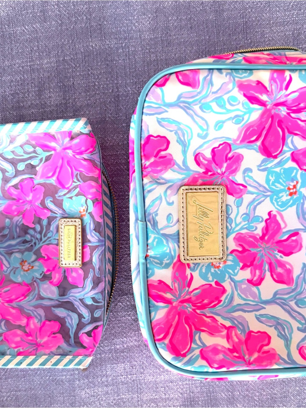 Lilly Pulitzer Pink Floral lunch box and pencil case/cosmetic Bag.